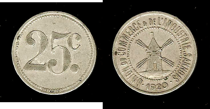 Sannois Commercial Union 25 centimes 1920 VF+